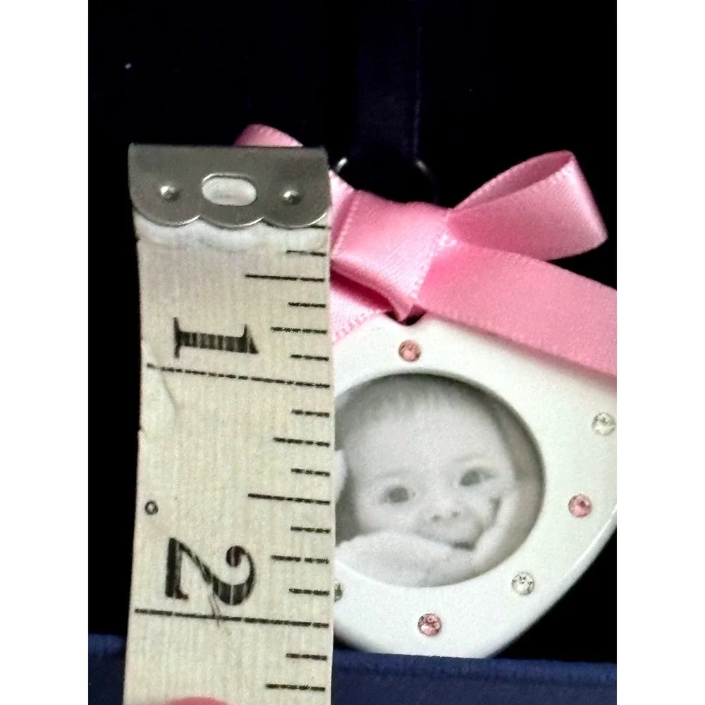 SWAROVSKI ~ Heart Shaped Baby Girl Mini Picture Frame Pink Crystals Bow in Box